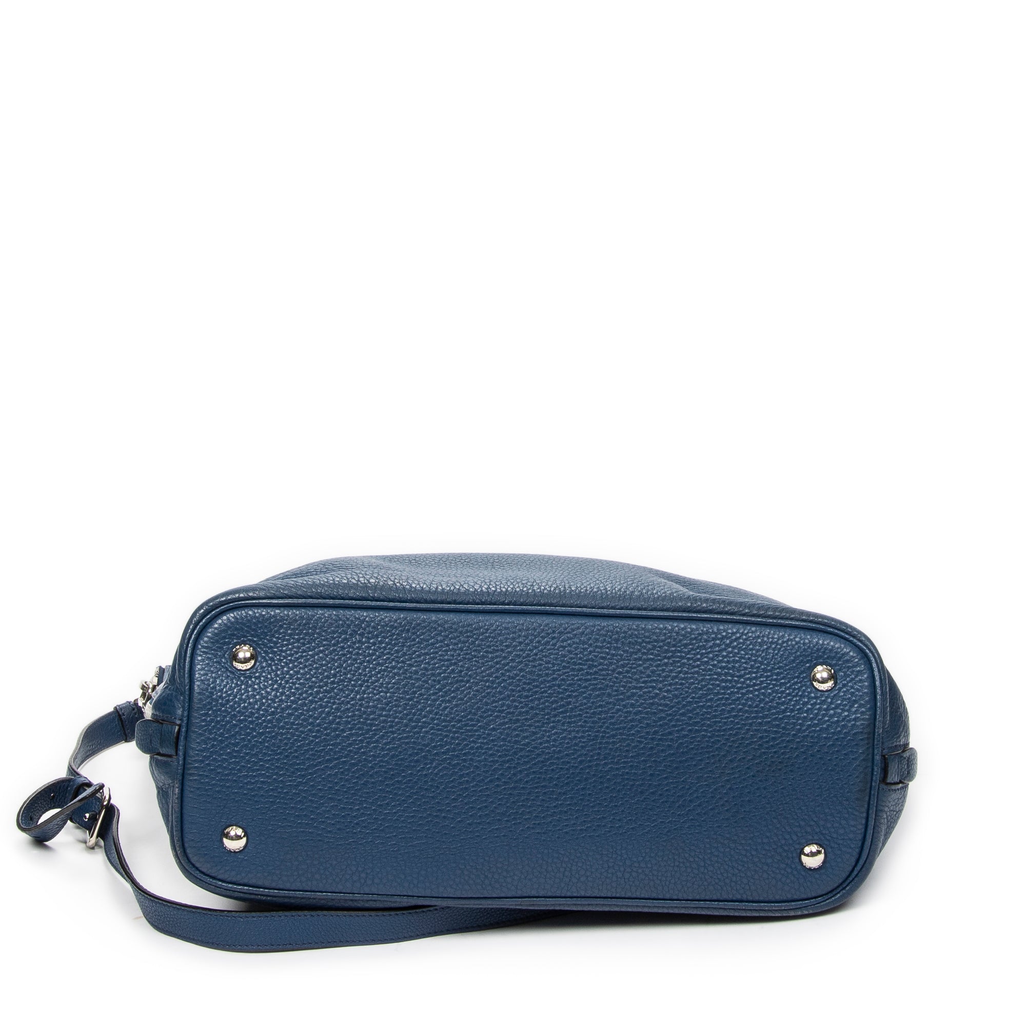 Shoulder Bag Large Side Zip Shopping Tote Blue Vitello Daino Leather