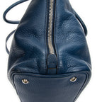 Shoulder Bag Large Side Zip Shopping Tote Blue Vitello Daino Leather