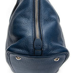 Shoulder Bag Large Side Zip Shopping Tote Blue Vitello Daino Leather