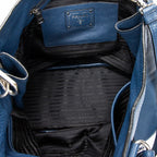 Shoulder Bag Large Side Zip Shopping Tote Blue Vitello Daino Leather