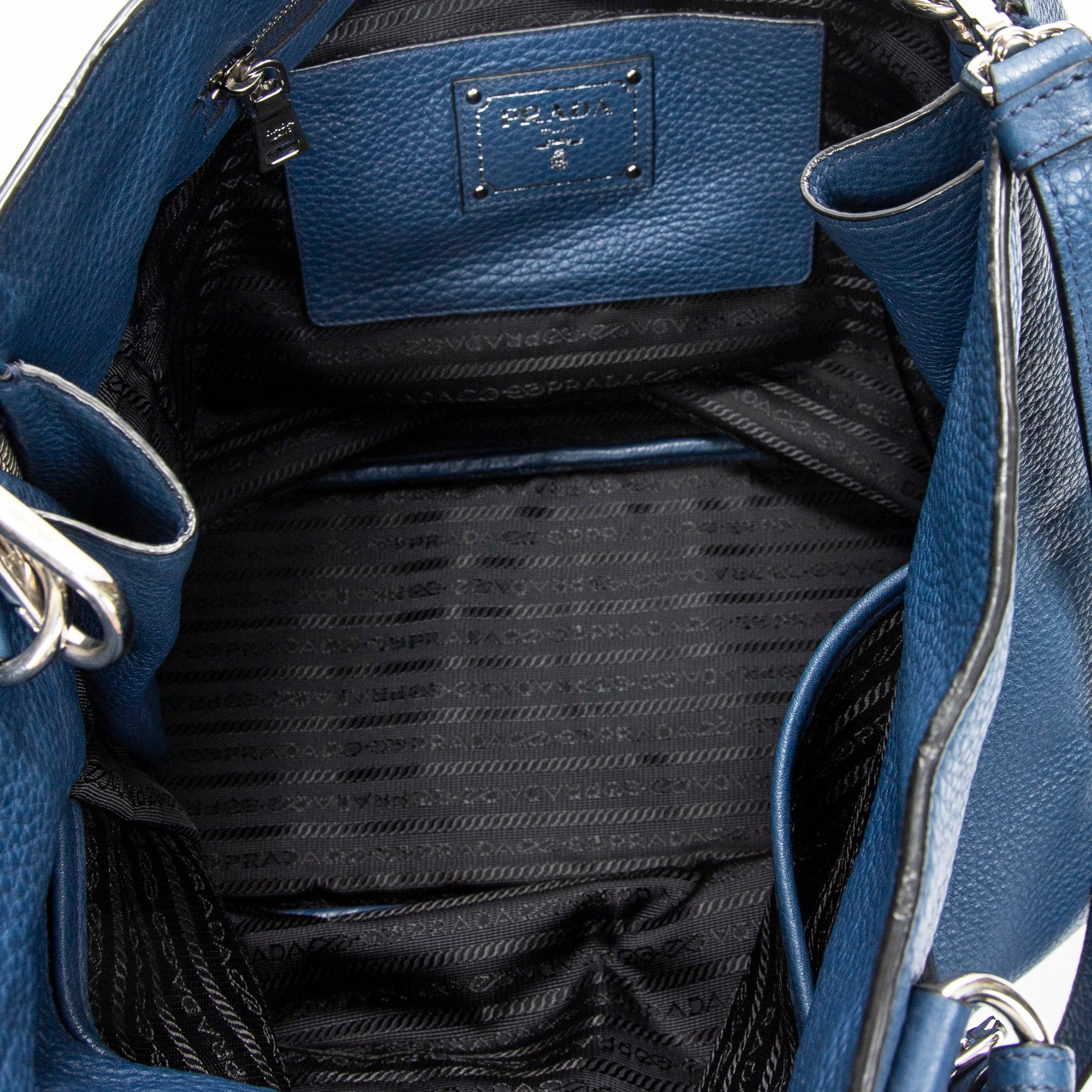 Shoulder Bag Large Side Zip Shopping Tote Blue Vitello Daino Leather