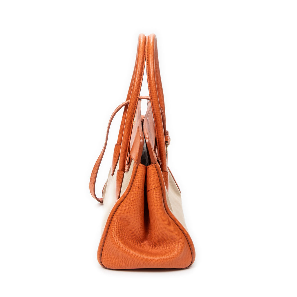 Shoulder Bag Medium Top Handle Tote Orange Woven Canvas