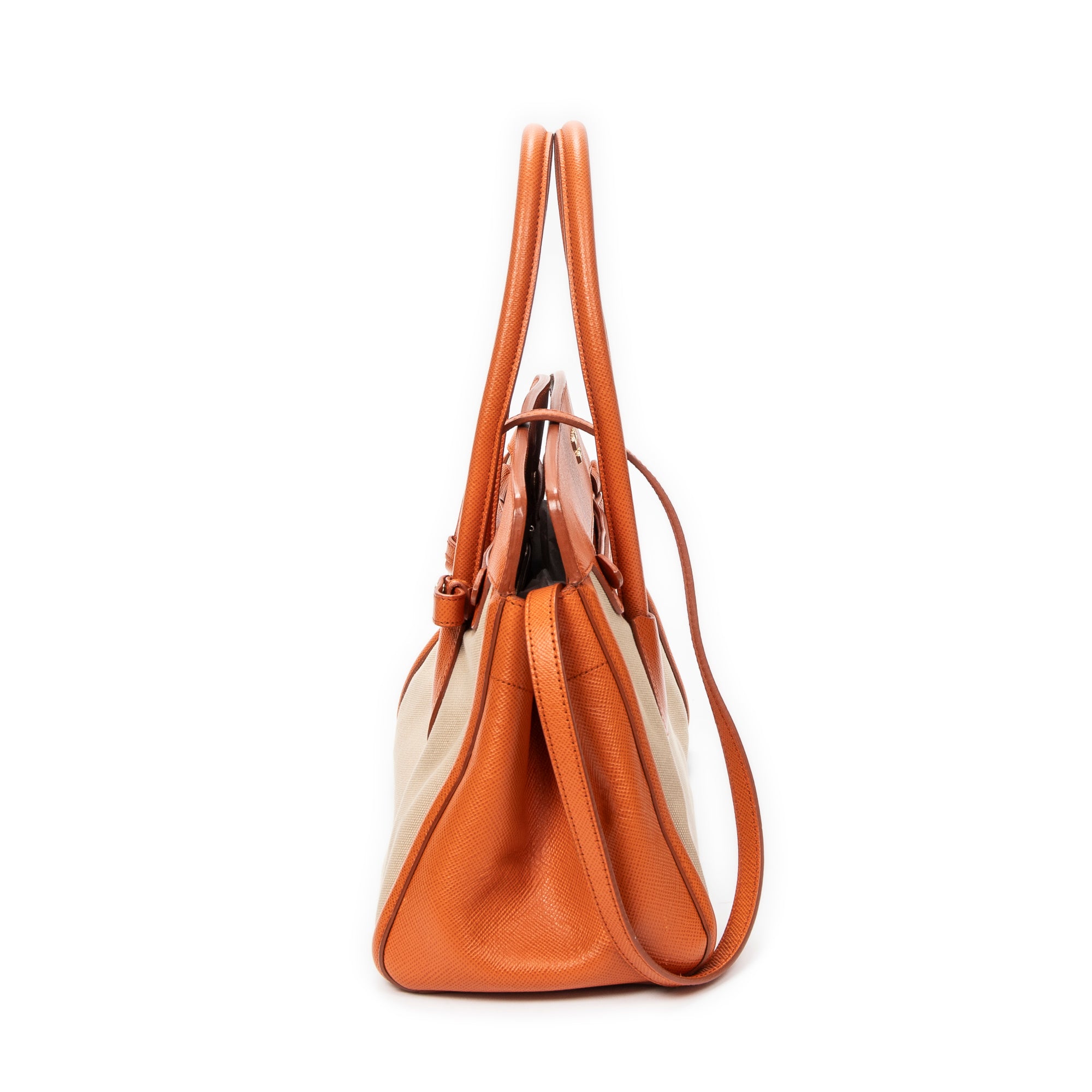 Shoulder Bag Medium Top Handle Tote Orange Woven Canvas