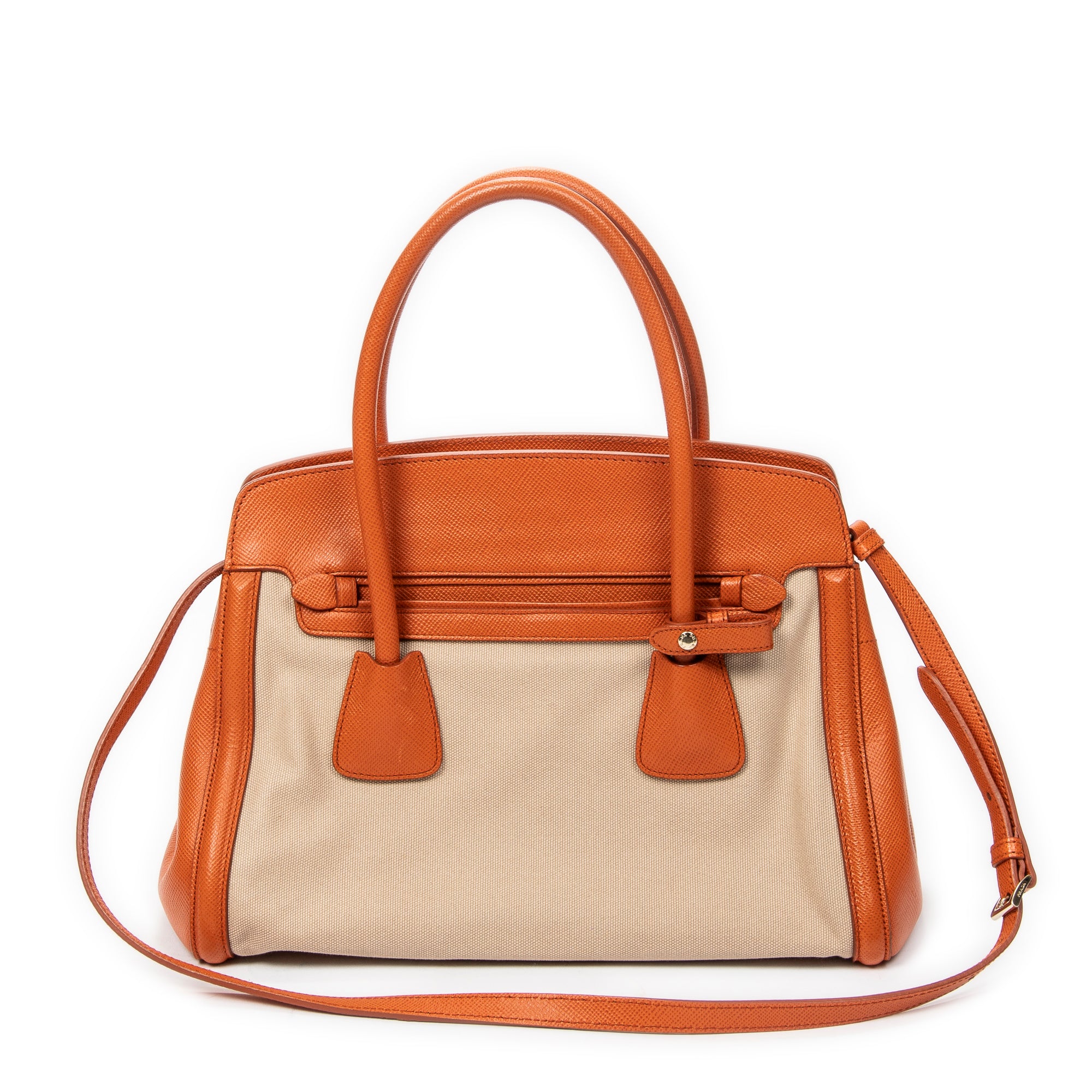 Shoulder Bag Medium Top Handle Tote Orange Woven Canvas