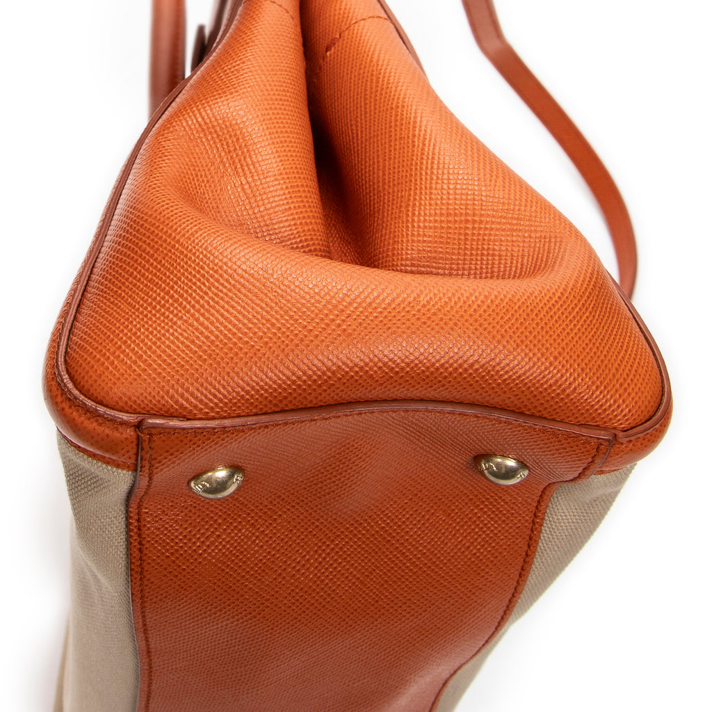 Shoulder Bag Medium Top Handle Tote Orange Woven Canvas