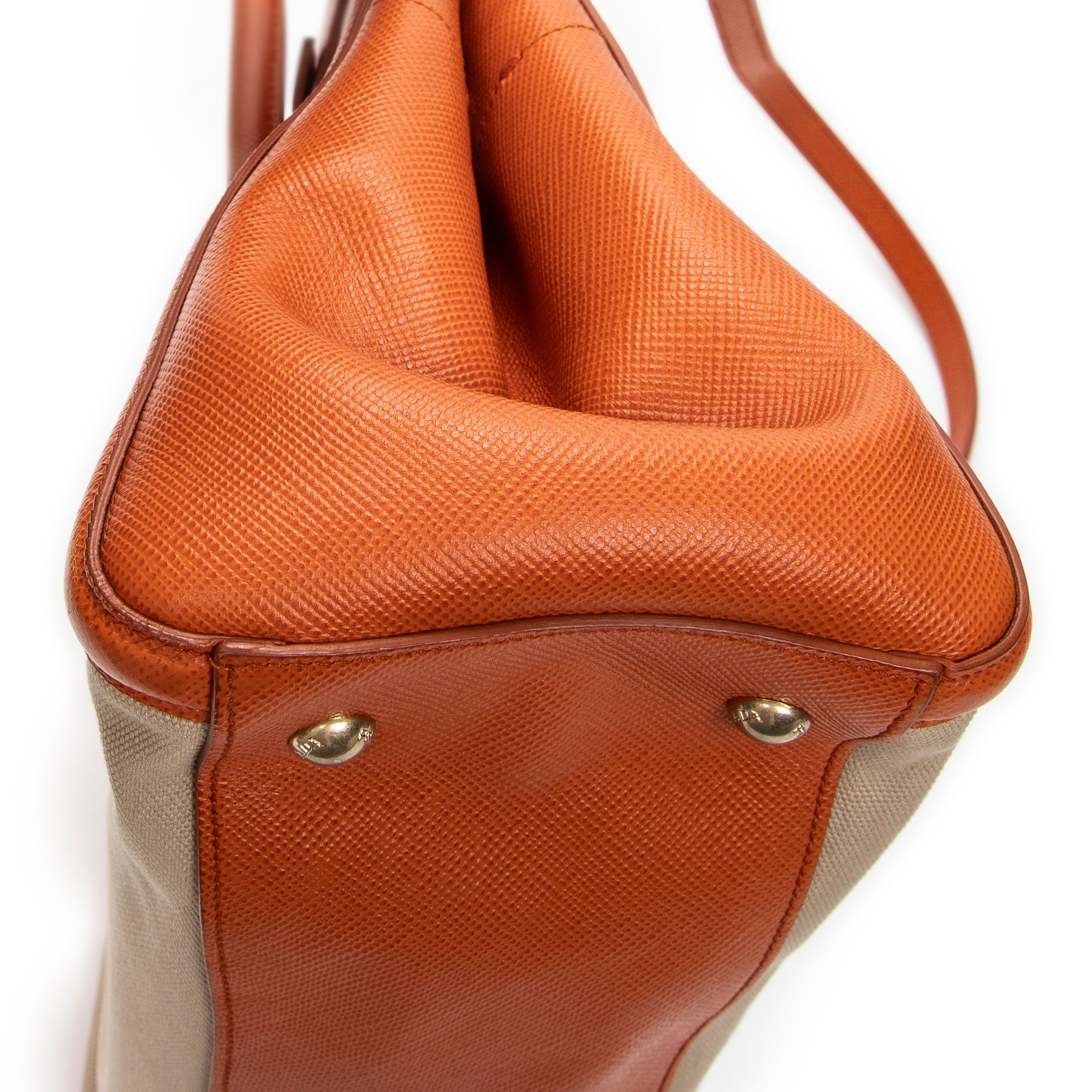 Shoulder Bag Medium Top Handle Tote Orange Woven Canvas