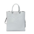 Shoulder Bag Embossed Logo Vertical Tote Light Blue Soft Calfskin Leather