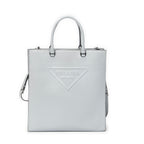 Shoulder Bag Embossed Logo Vertical Tote Light Blue Soft Calfskin Leather