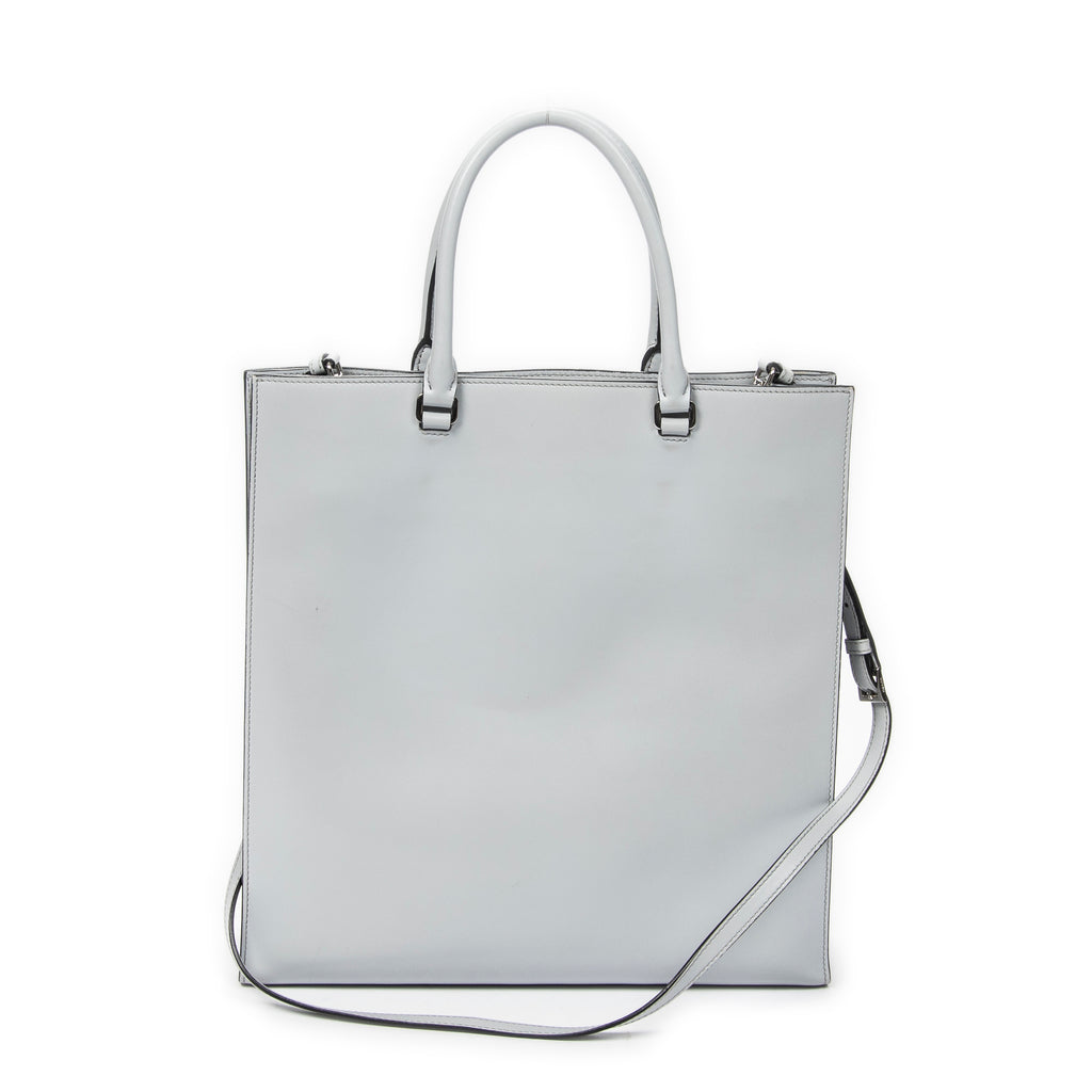 Shoulder Bag Embossed Logo Vertical Tote Light Blue Soft Calfskin Leather