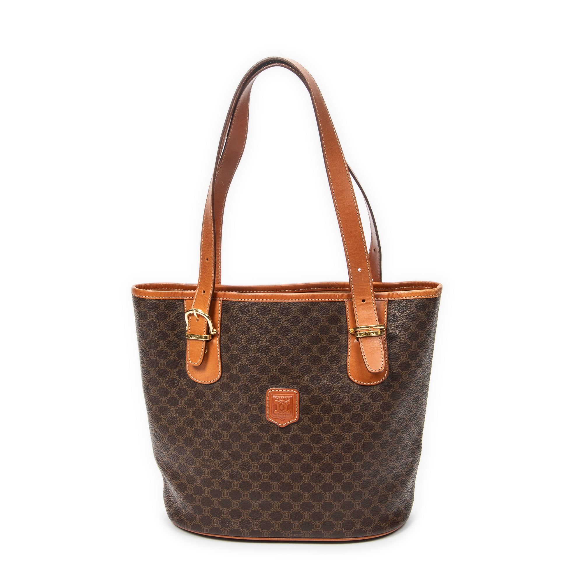 Shoulder Bag Vintage Bucket Tote Brown Macadam Coated Canvas