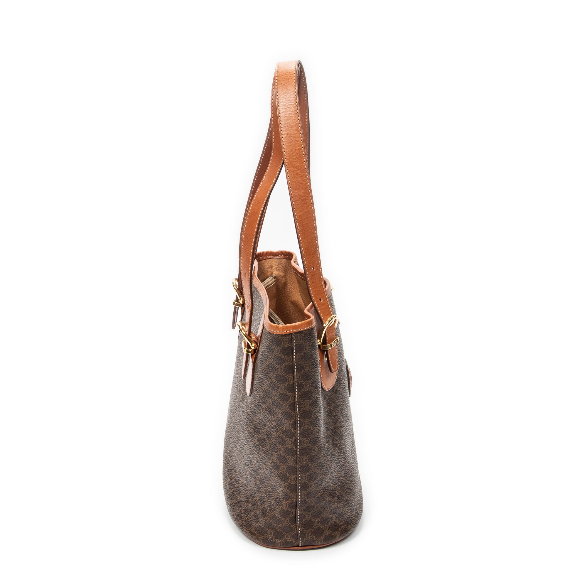 Shoulder Bag Vintage Bucket Tote Brown Macadam Coated Canvas