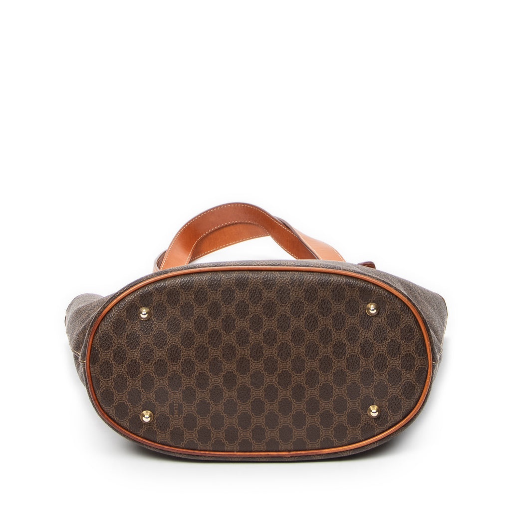 Shoulder Bag Vintage Bucket Tote Brown Macadam Coated Canvas