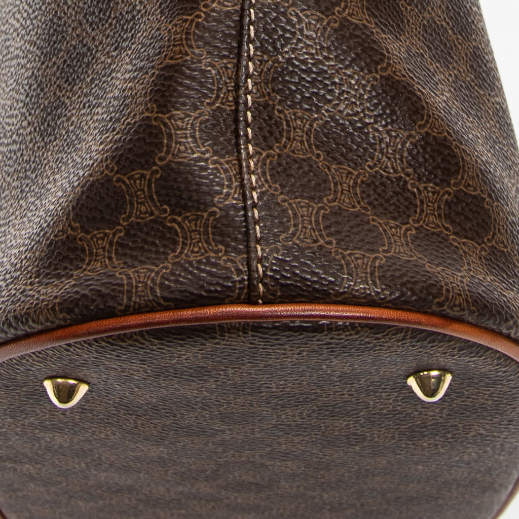 Shoulder Bag Vintage Bucket Tote Brown Macadam Coated Canvas