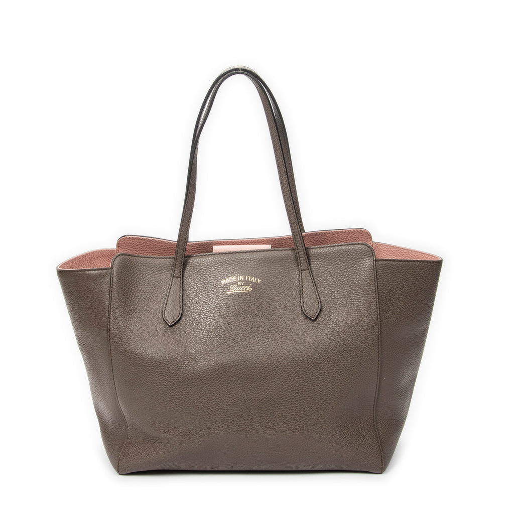 Shoulder Bag Medium Swing Tote Taupe Grained Calfskin Leather