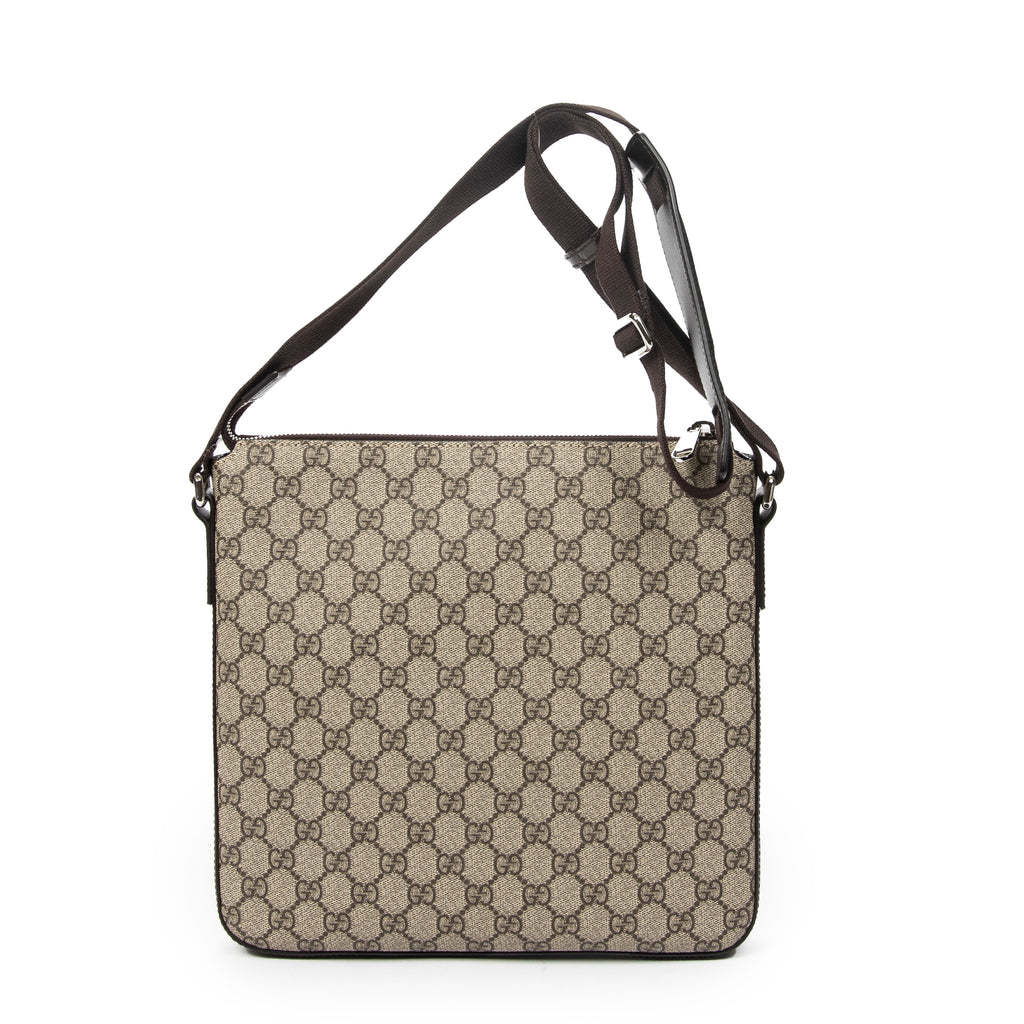 Shoulder Bag Square Front Zip Messenger Beige Supreme Coated Canvas