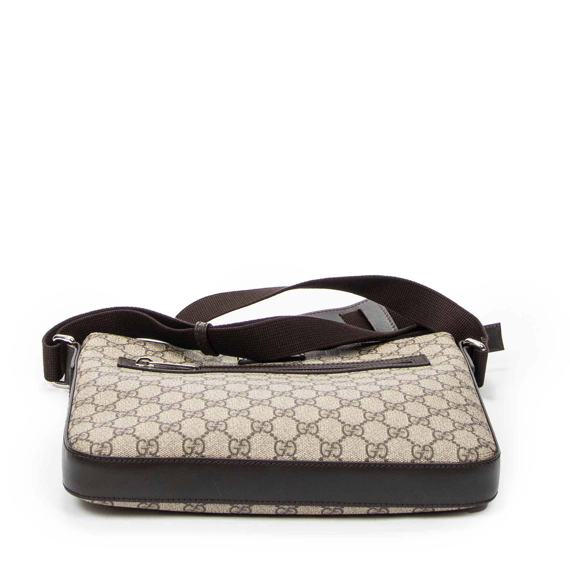 Shoulder Bag Square Front Zip Messenger Beige Supreme Coated Canvas