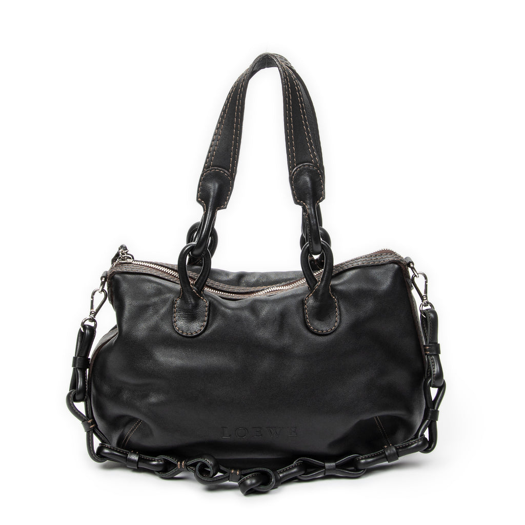Shoulder Bag Fiesta Satchel Black Calfskin Leather