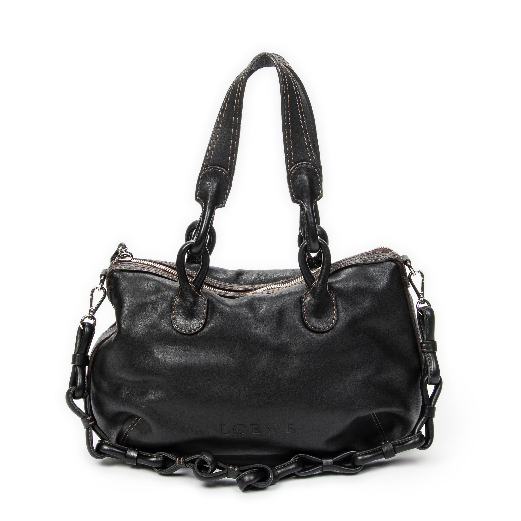 Shoulder Bag Fiesta Satchel Black Calfskin Leather