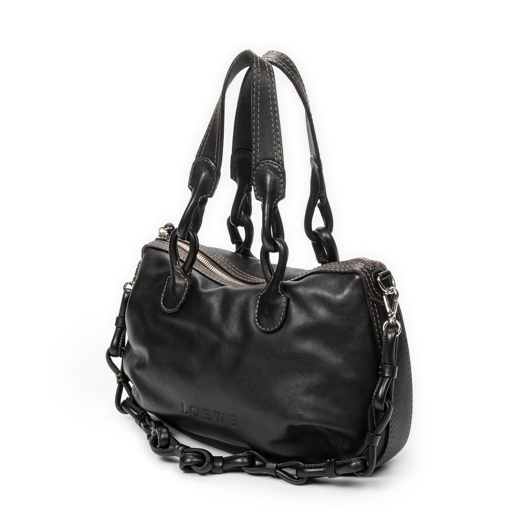 Shoulder Bag Fiesta Satchel Black Calfskin Leather