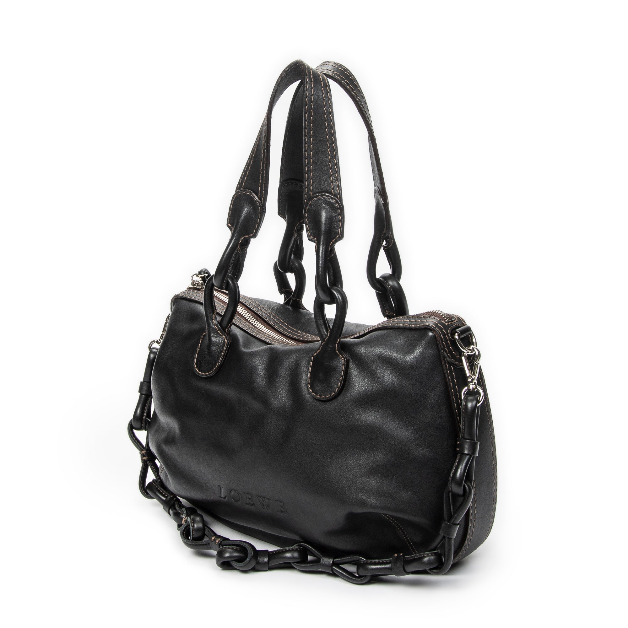 Shoulder Bag Fiesta Satchel Black Calfskin Leather