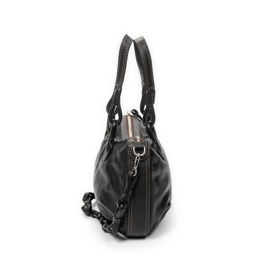 Shoulder Bag Fiesta Satchel Black Calfskin Leather