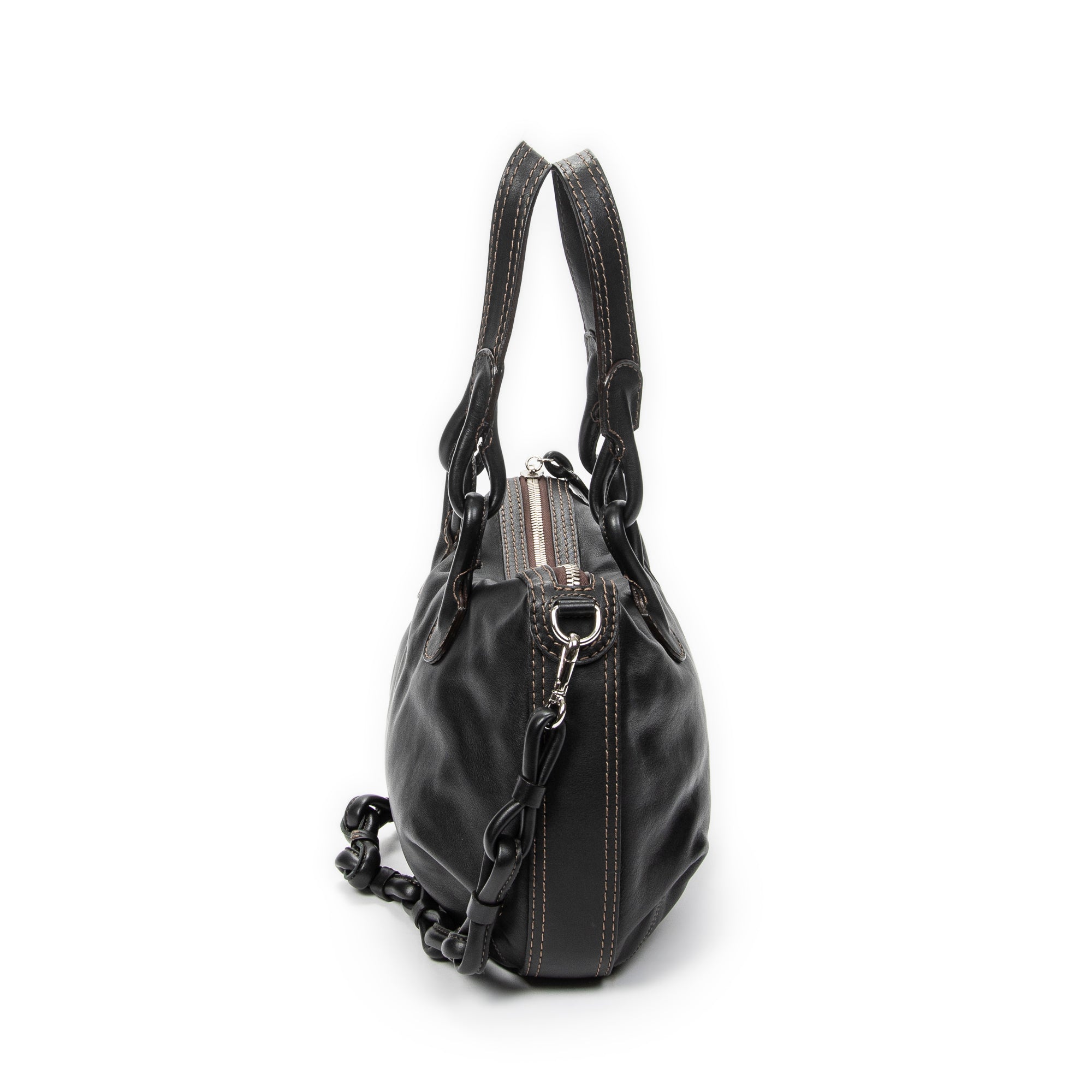 Shoulder Bag Fiesta Satchel Black Calfskin Leather