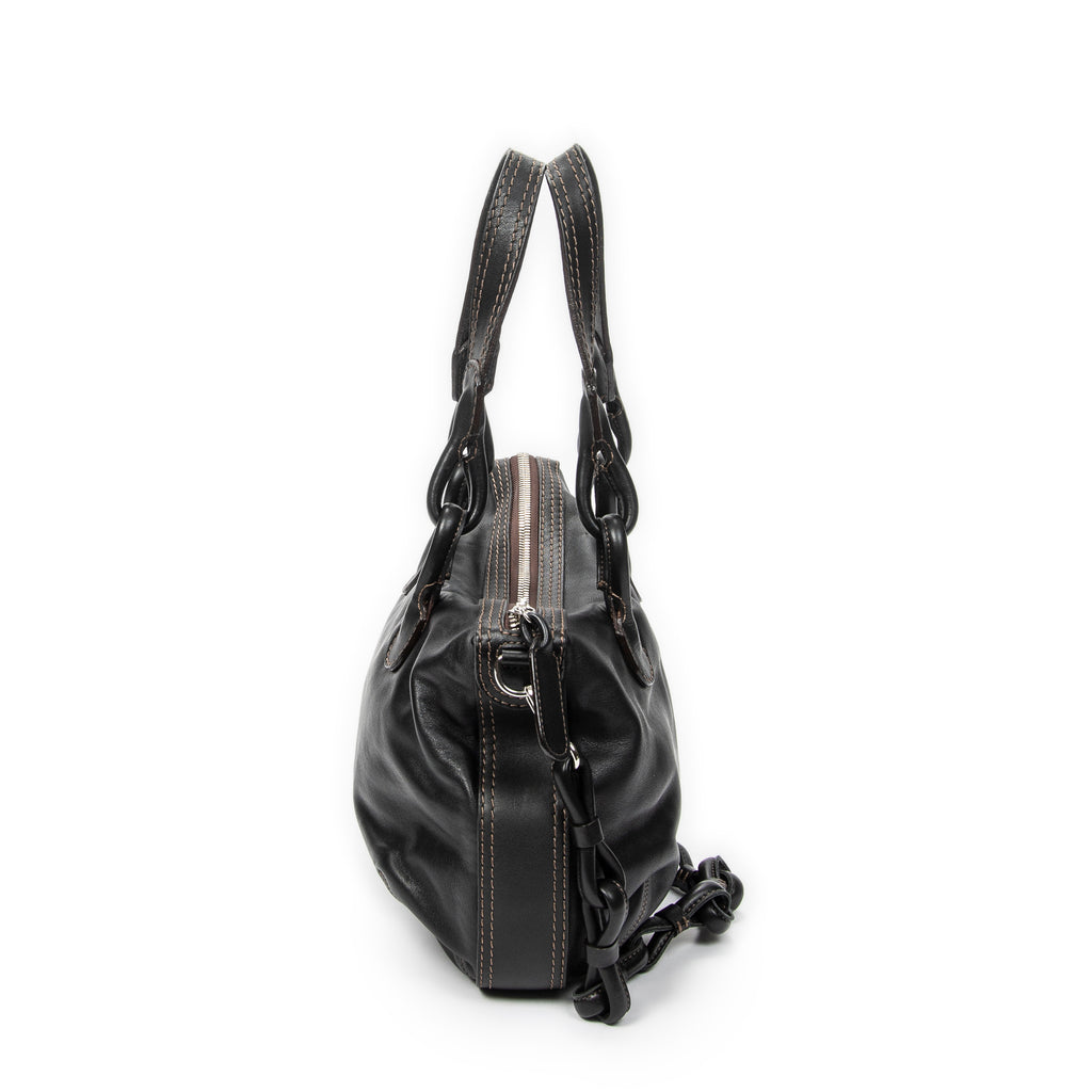 Shoulder Bag Fiesta Satchel Black Calfskin Leather