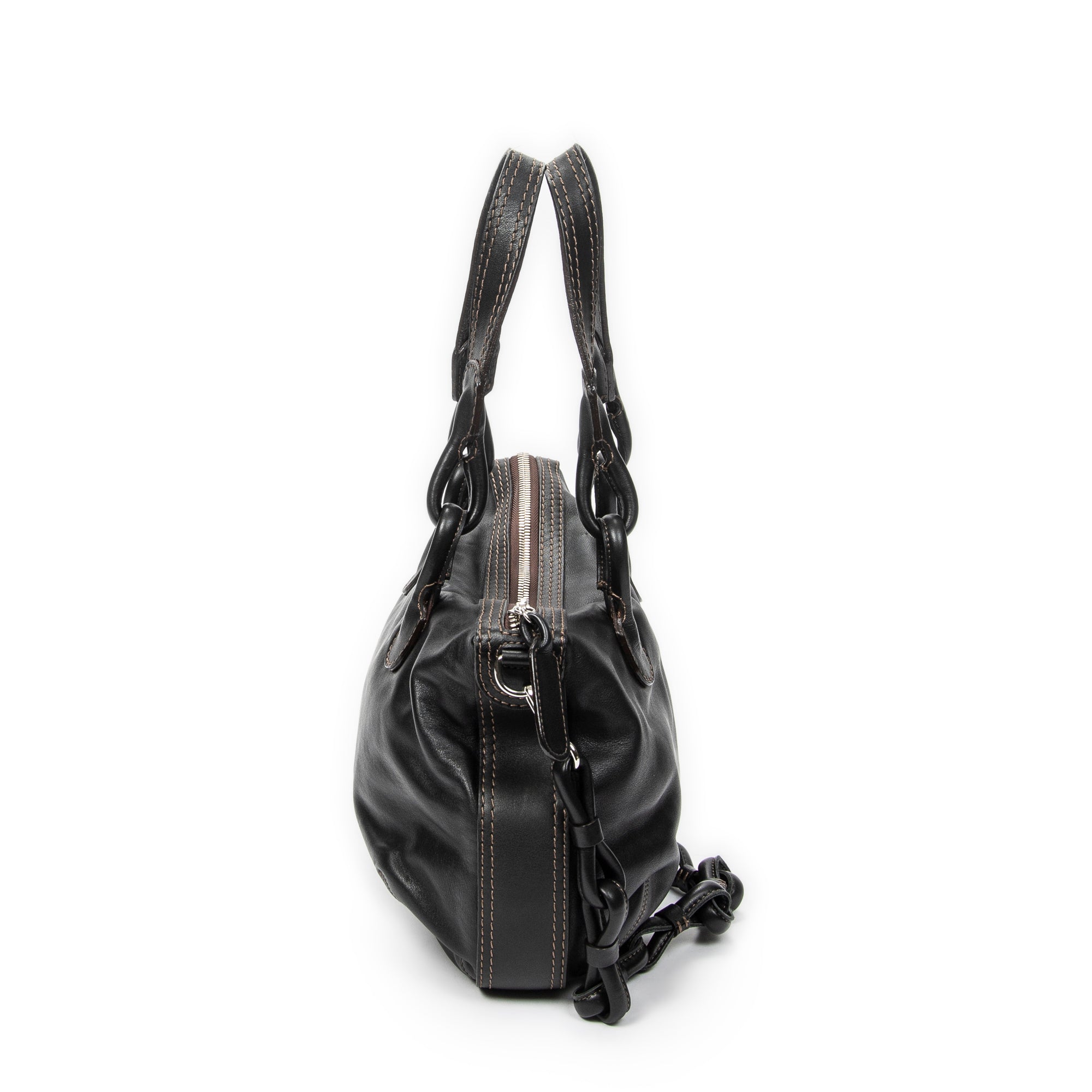 Shoulder Bag Fiesta Satchel Black Calfskin Leather