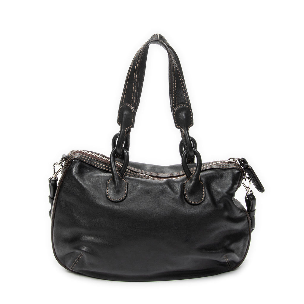 Shoulder Bag Fiesta Satchel Black Calfskin Leather
