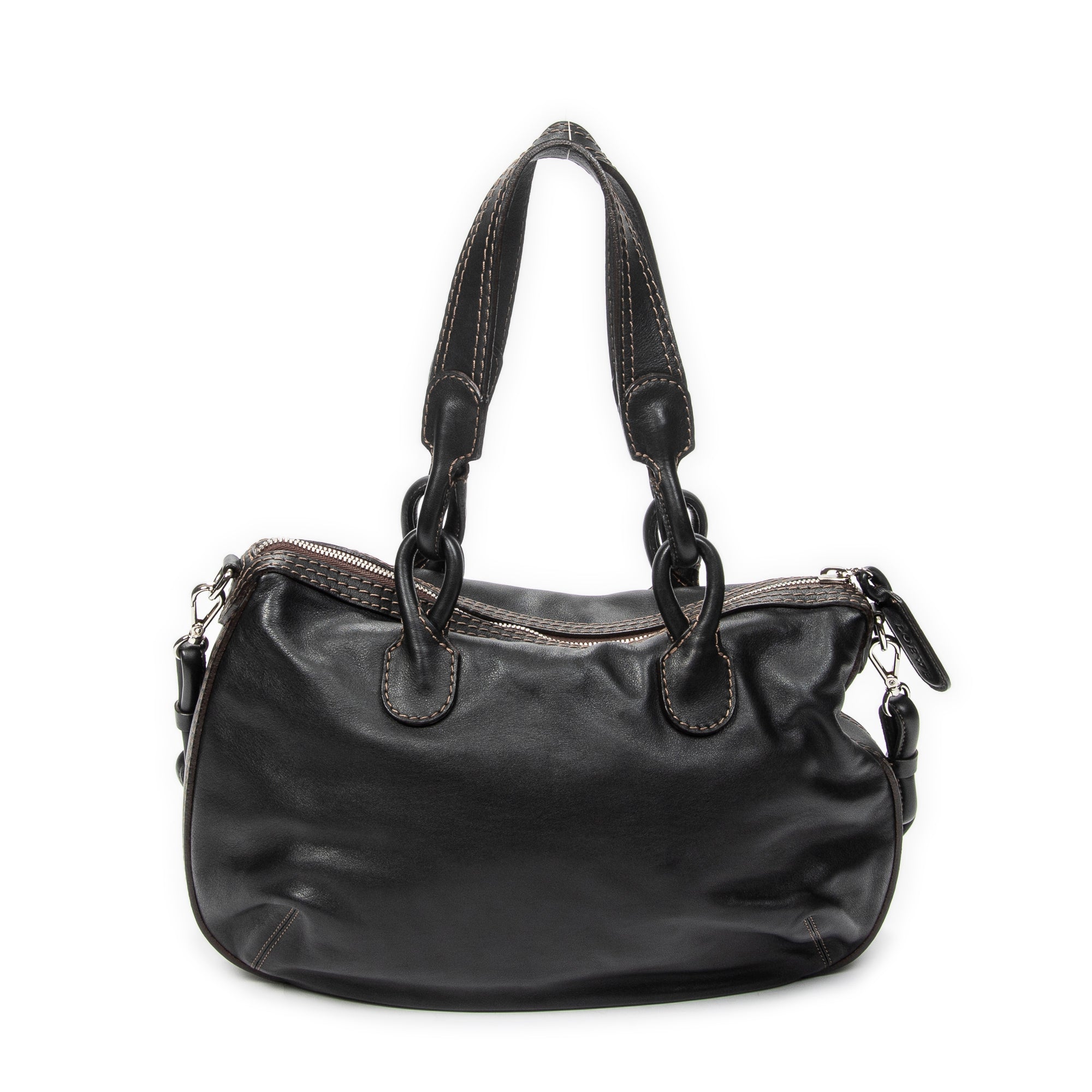Shoulder Bag Fiesta Satchel Black Calfskin Leather