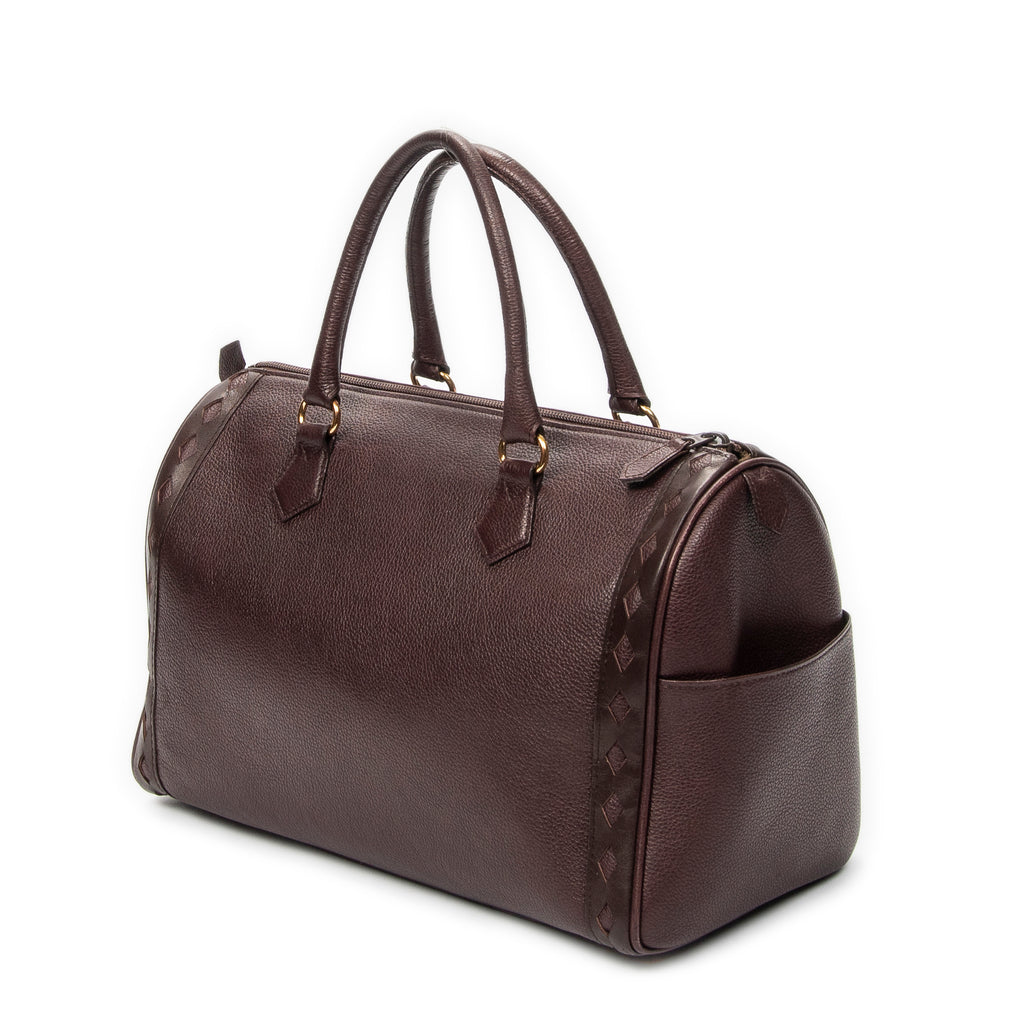 Handbag Diamond Cut Boston Burgundy Grained Calfskin Leather