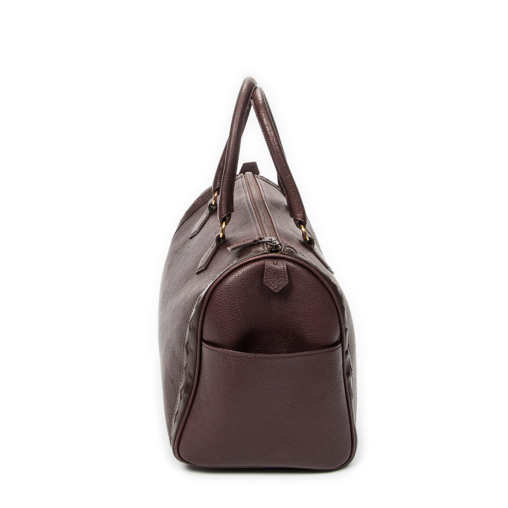 Handbag Diamond Cut Boston Burgundy Grained Calfskin Leather