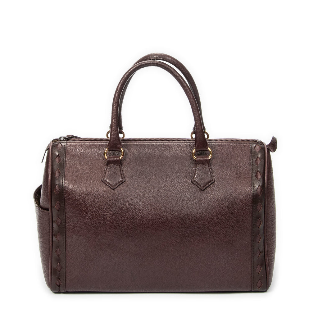 Handbag Diamond Cut Boston Burgundy Grained Calfskin Leather