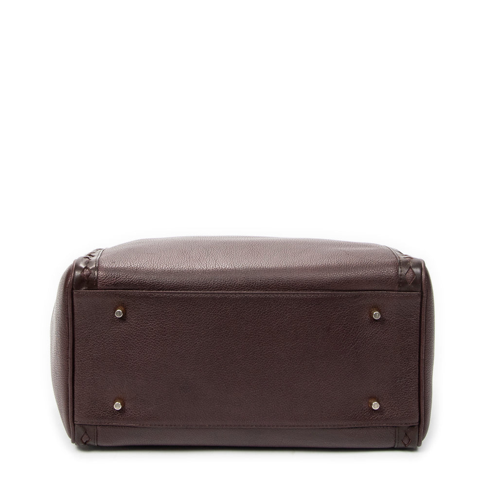 Handbag Diamond Cut Boston Burgundy Grained Calfskin Leather