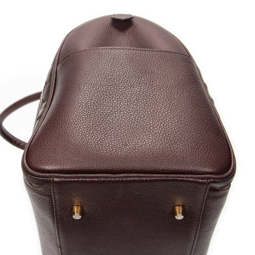 Handbag Diamond Cut Boston Burgundy Grained Calfskin Leather