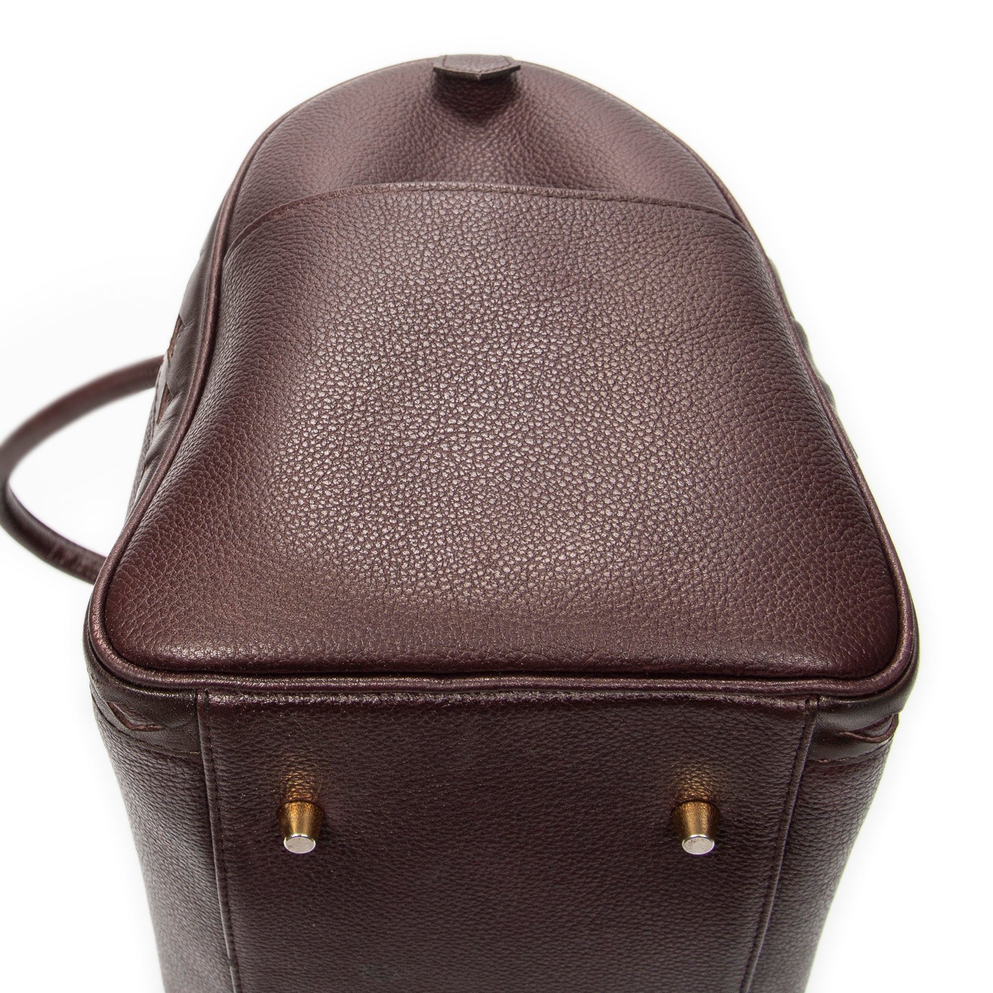 Handbag Diamond Cut Boston Burgundy Grained Calfskin Leather