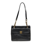Shoulder Bag CC Front Pocket Chain Tote Black Caviar Leather