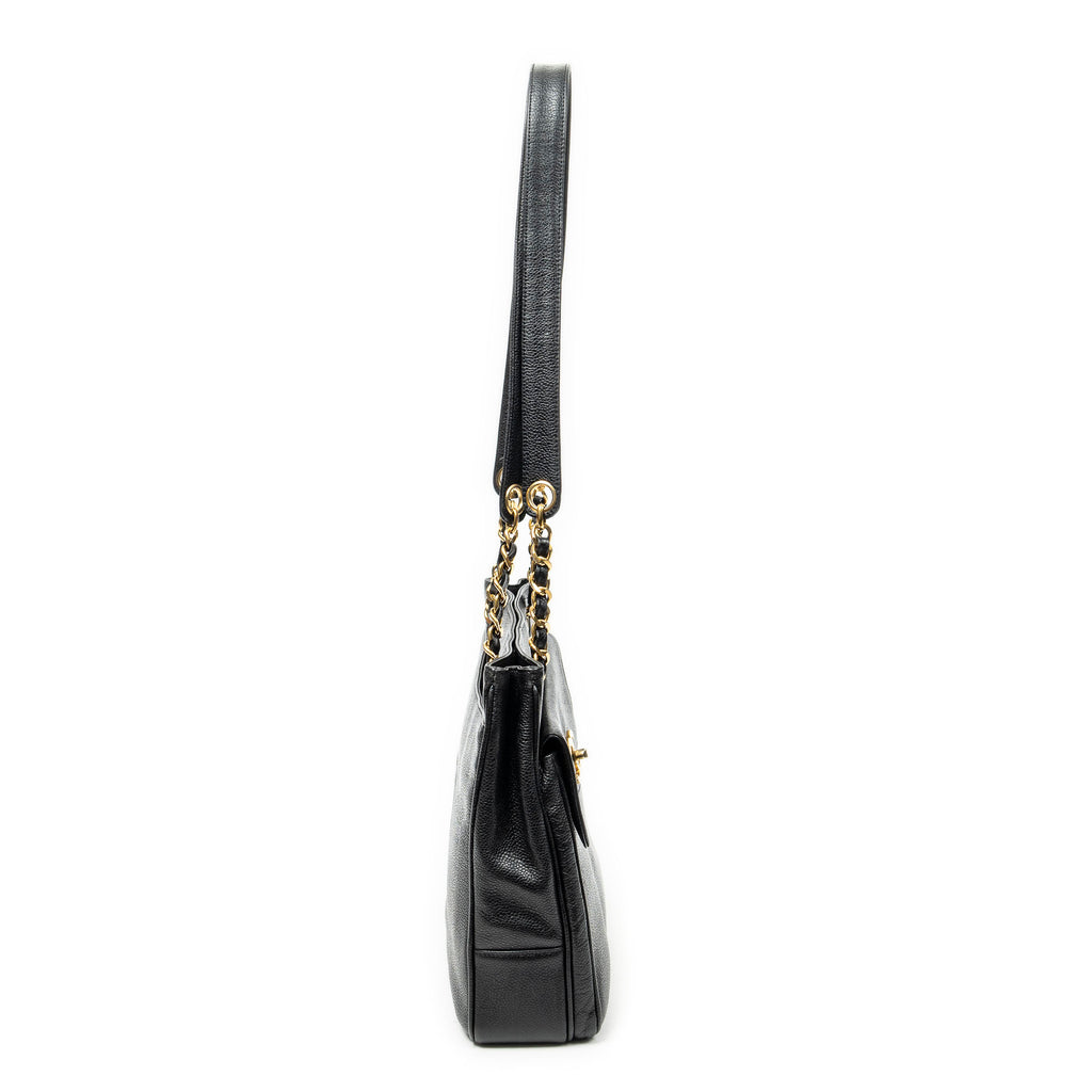 Shoulder Bag CC Front Pocket Chain Tote Black Caviar Leather