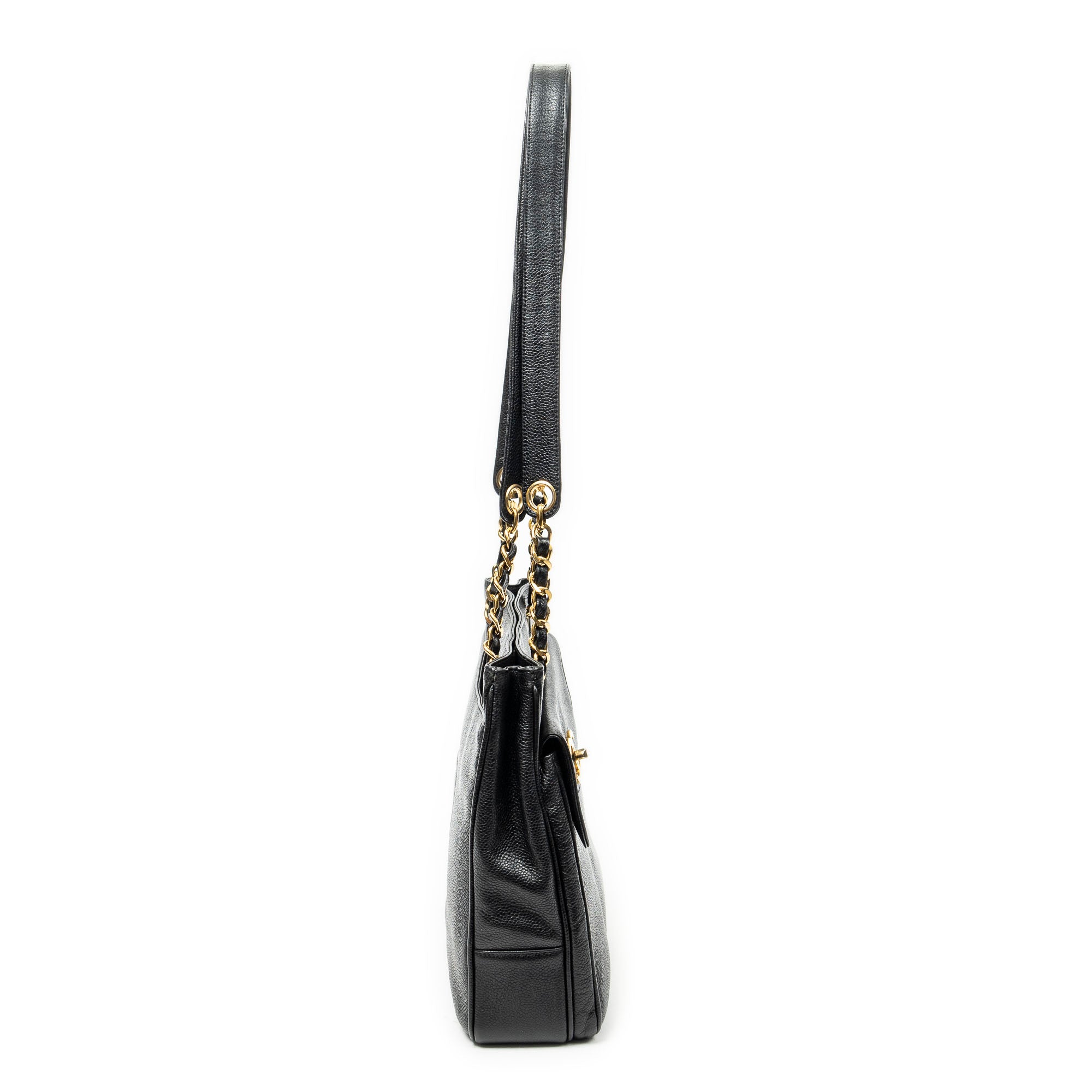 Shoulder Bag CC Front Pocket Chain Tote Black Caviar Leather