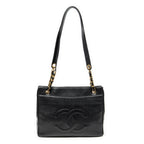 Shoulder Bag CC Front Pocket Chain Tote Black Caviar Leather