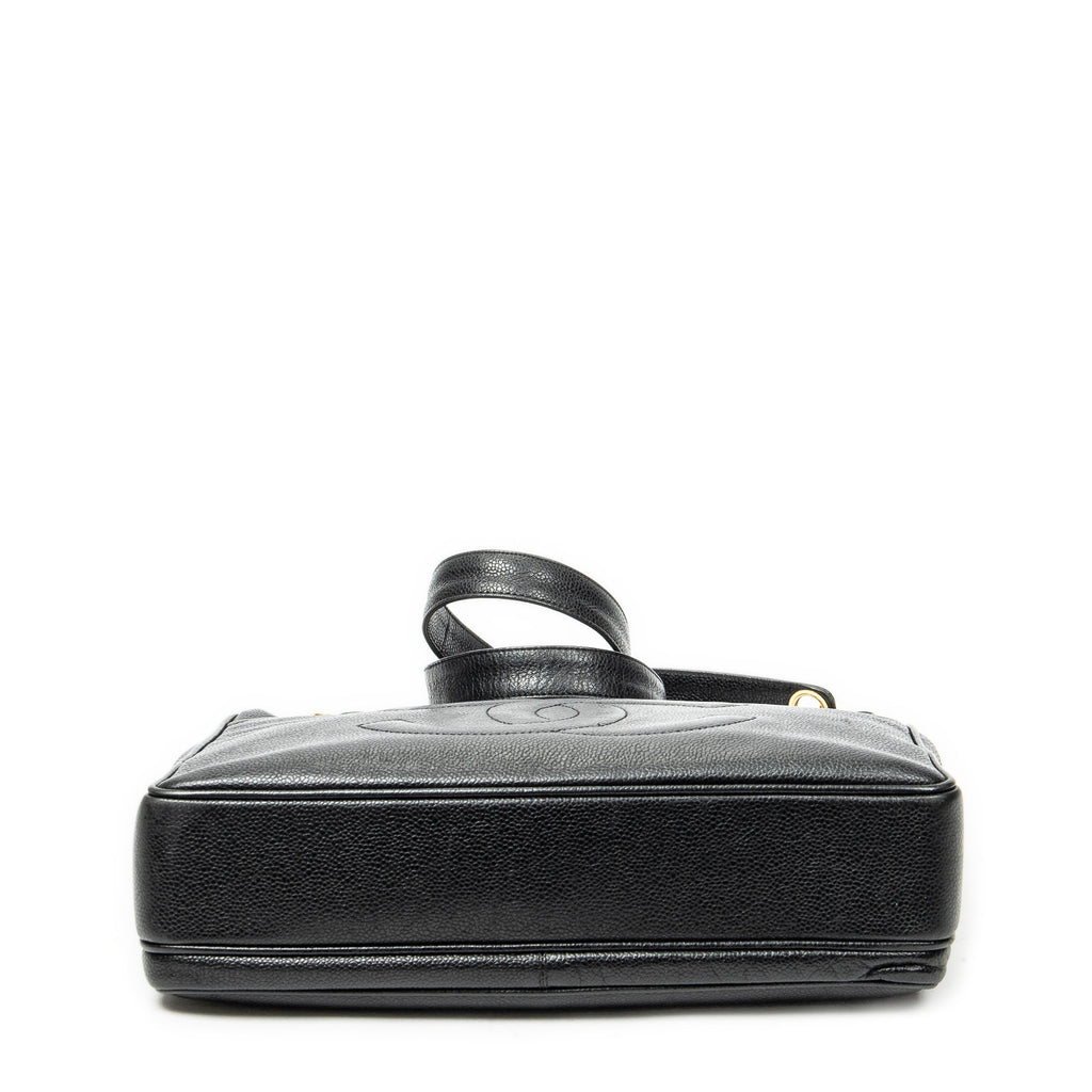Shoulder Bag CC Front Pocket Chain Tote Black Caviar Leather