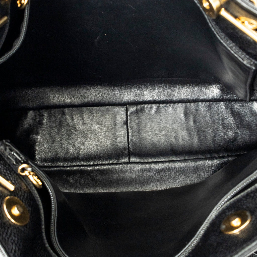 Shoulder Bag CC Front Pocket Chain Tote Black Caviar Leather