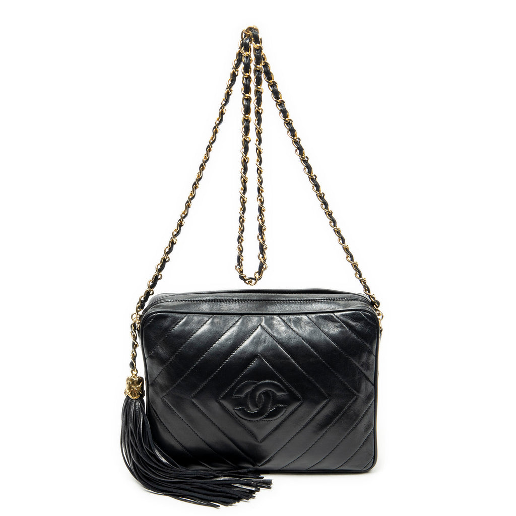 Shoulder Bag CC Tassel Camera Bag Black Diamond Quilted Lambskin Leather