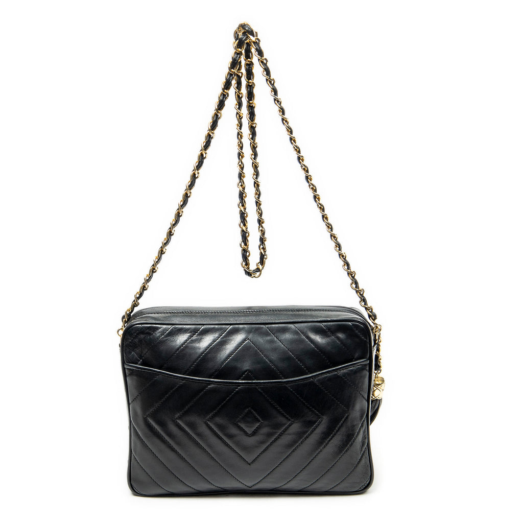 Sac à bandoulière CC Tassel Camera Bag en cuir d'agneau matelassé noir