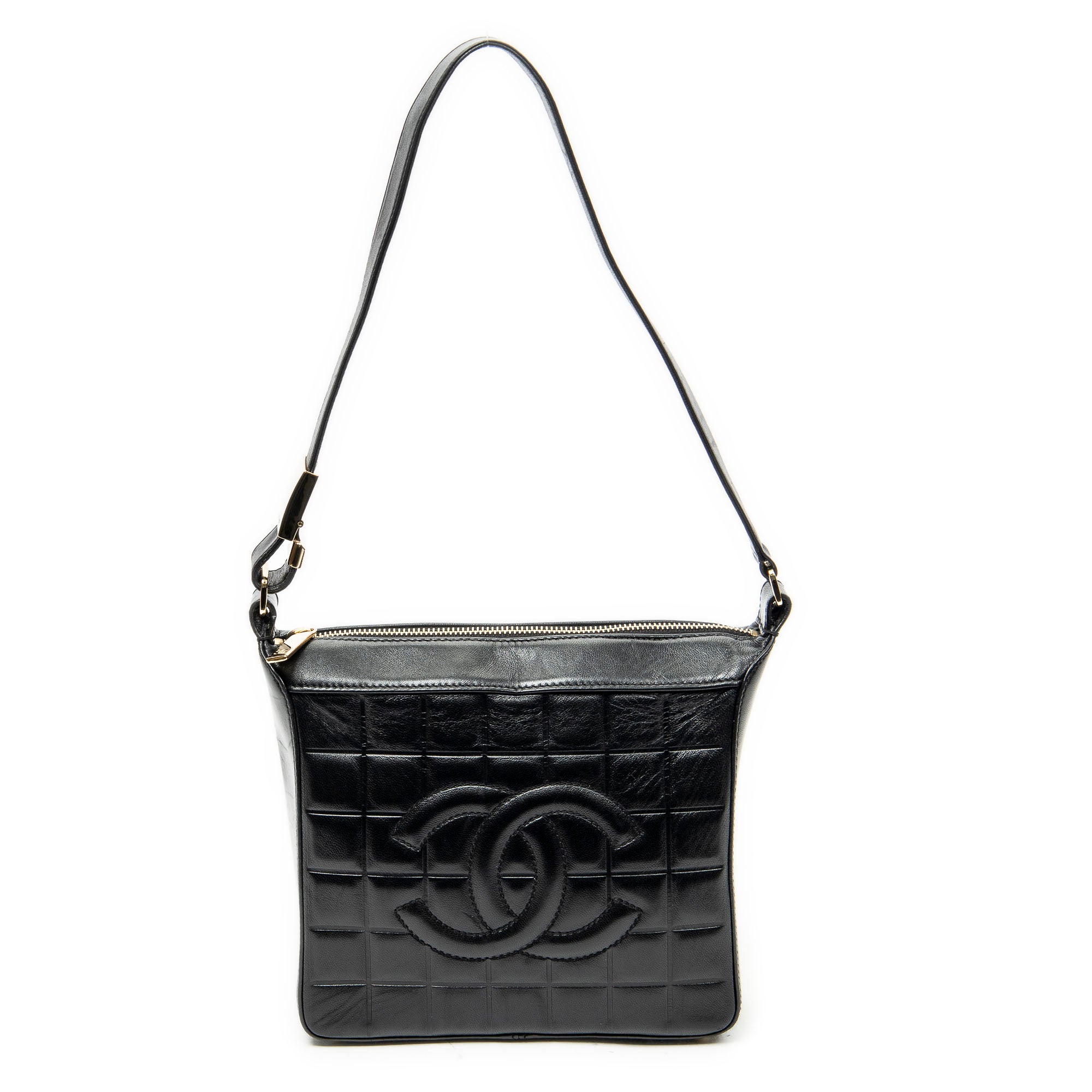 Shoulder Bag CC Square Zip Hobo Black Quilted Chocobar Leather
