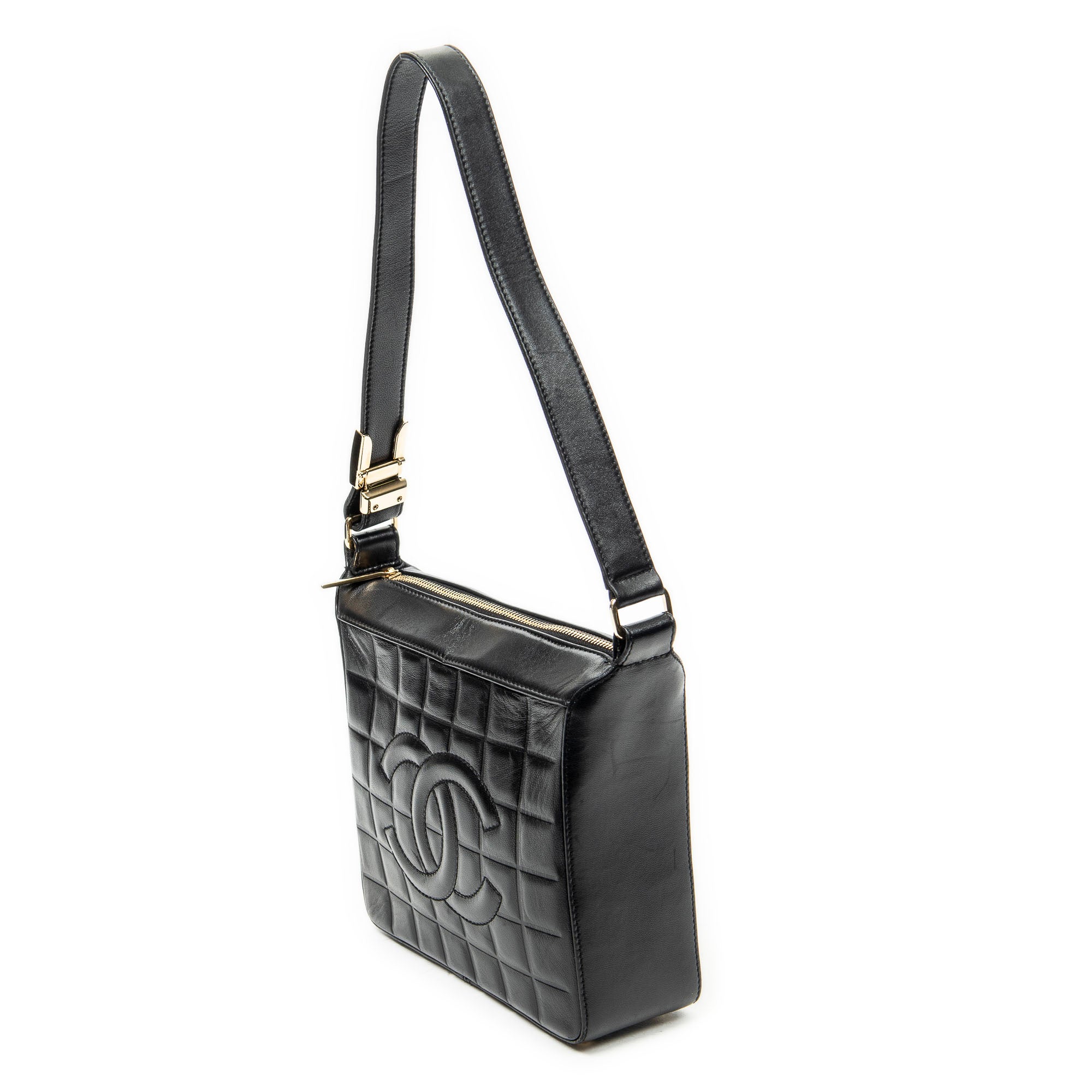 Shoulder Bag CC Square Zip Hobo Black Quilted Chocobar Leather