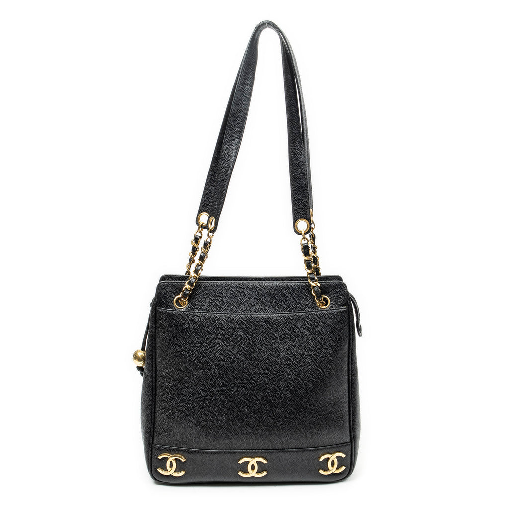 Shoulder Bag Triple CC Chain Tote Black Caviar Leather
