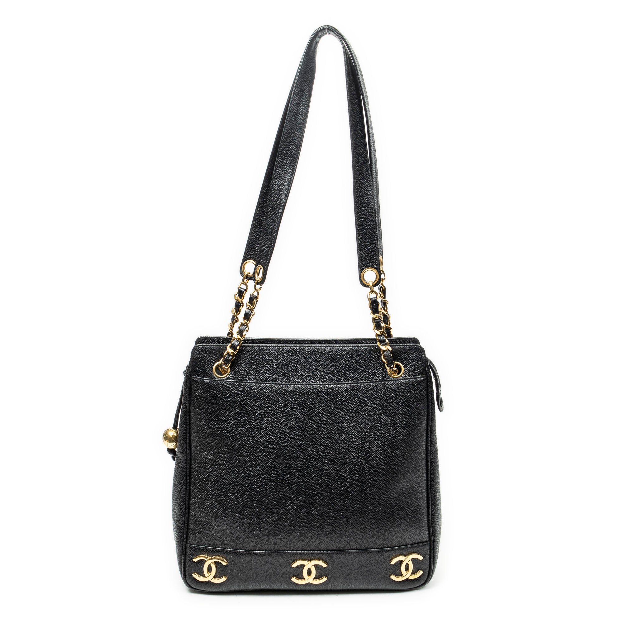 Shoulder Bag Triple CC Chain Tote Black Caviar Leather