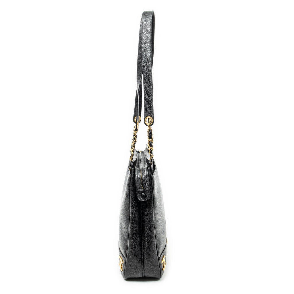 Shoulder Bag Triple CC Chain Tote Black Caviar Leather