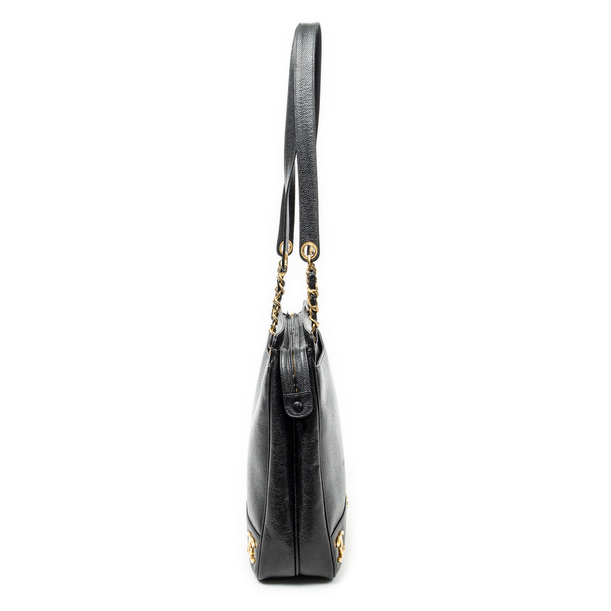 Shoulder Bag Triple CC Chain Tote Black Caviar Leather